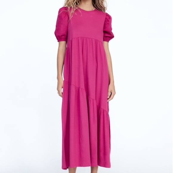 Zara Dresses & Skirts - < Zara Fuchsia Tiered Maxi Dress >